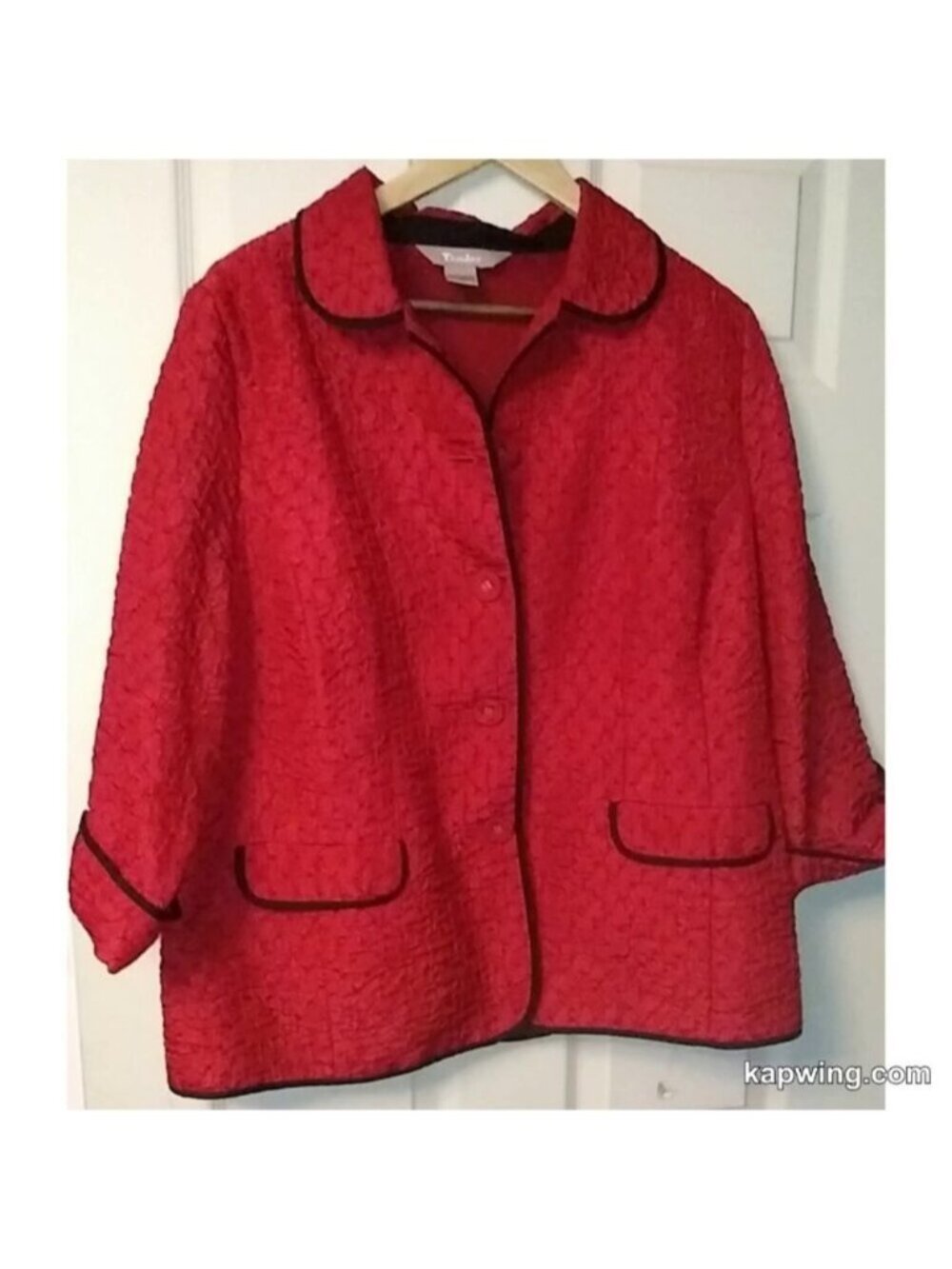 Tan Jay Red Sparkle Blazer Jacket Size 16 | Black Piping Career Evening Jacket